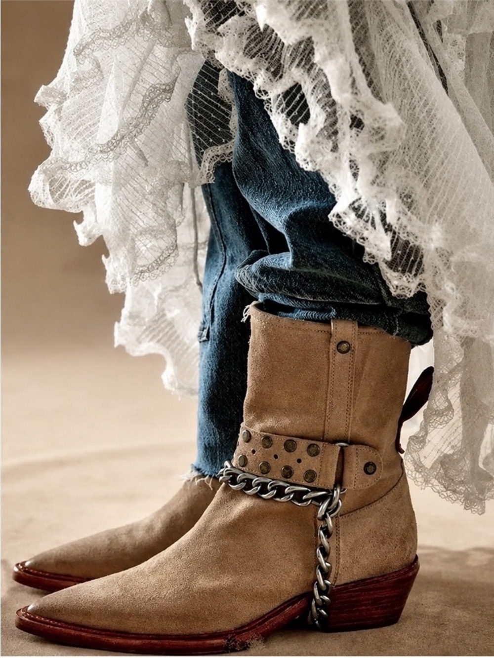 ⭐️Free People Aiden Chain Moto Boots Suede⭐️